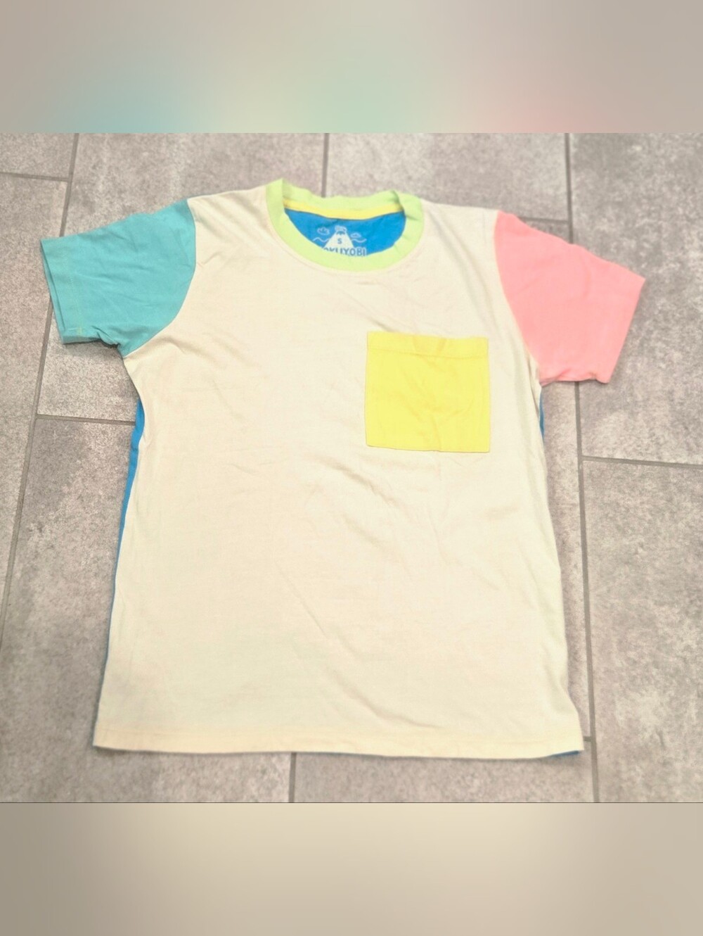 Mokuyobi Colorblock Pocket T Shirt Mens S Pastel Cream Pink Blue Yellow Made USA